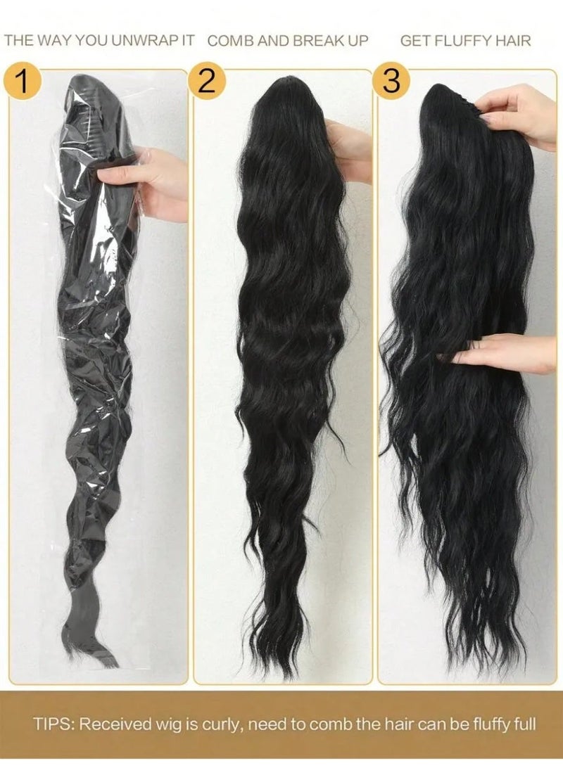 Miamia 1Pcs Women's Long Curly Ponytail Wig – Elegant Natural Look Perfect for Daily Wear and Special Occasions 66.04Cm Black - Image 5